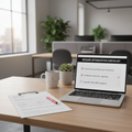 Professional desk with healthcare resume being reviewed and laptop showing Resume Optimization Checklist
